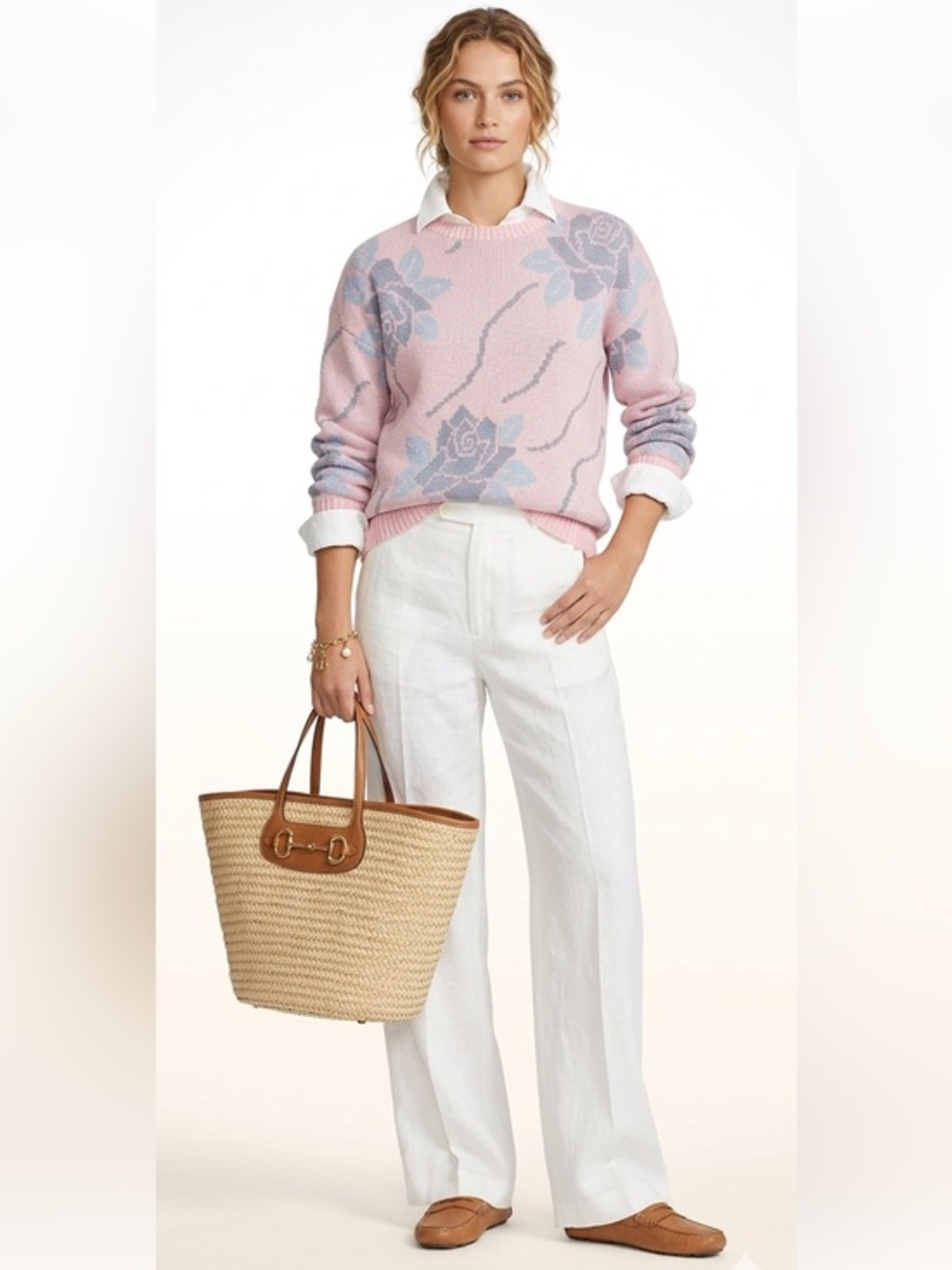 Vintage Pink Floral Print Sweater With A Bit Of Shimmer